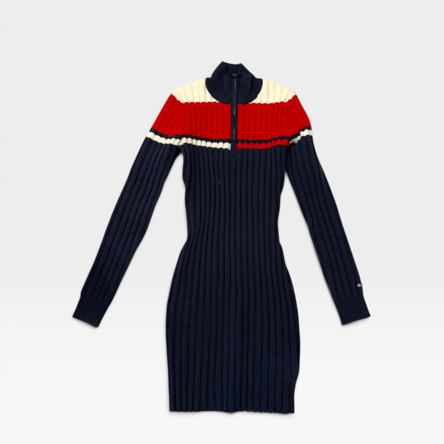 Tommy Hilfiger Γυναικείο Vintage Πλεκτό Φόρεμα Ribbed Navy / Κόκκινο / Λευκό / Pre-Owned